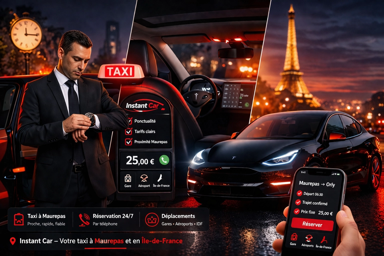 taxi à Maurepas avec réservation rapide sur smartphone pour trajet vers aéroport Orly et déplacements en Île-de-France